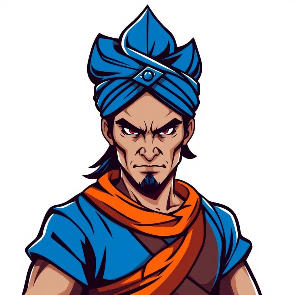 AI generated: "A bold and striking illustration of Mahesa Jenar, depicted as a fierce Javanese warrior with a blue...