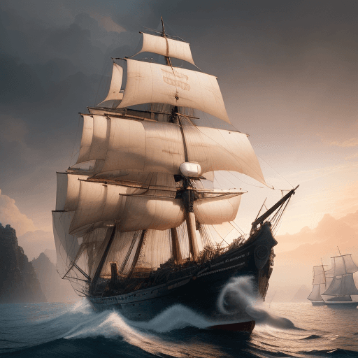 AI generated: Photo of a ultra realistic sailing ship, dramatic light, pale sunrise, cinematic lighting, battered,...
