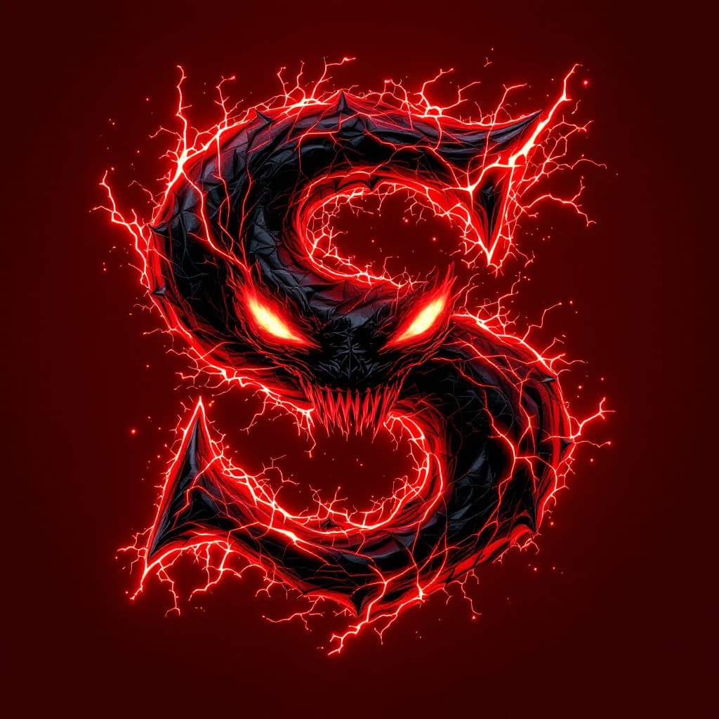 AI generated: A 3D design featuring the initials "SANEKLA" for "S." Include a wide red line with a fiery effect. I...