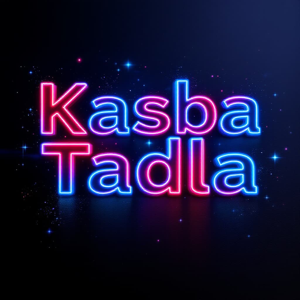 AI generated: A 3D digital art rendering of the word 'Kasba Tadla' in Italic bold format, in a neon, futuristic st...