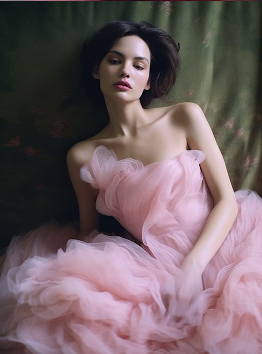 AI generated: Photo of a woman in a pink dress posing for a picture, inspired by Lillian Bassman, tumblr, romantic...