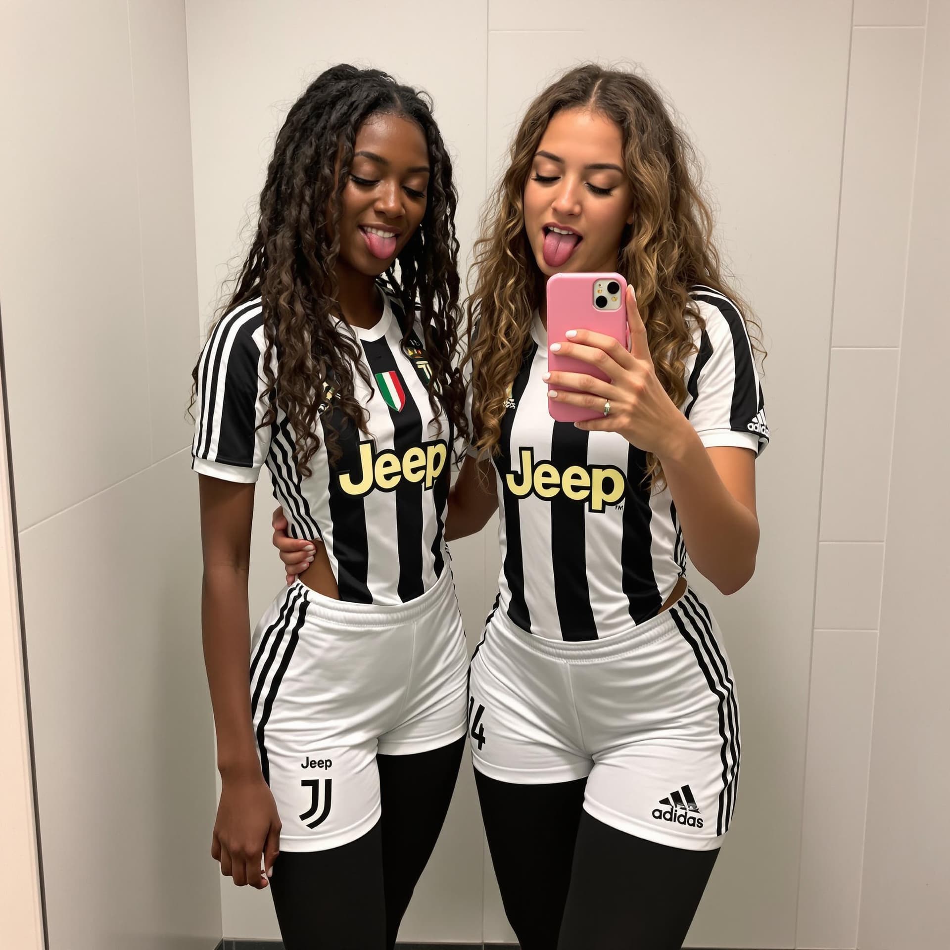 AI generated: Two beautiful Italian, teen girls, one white girl with long curly brown hair, the other one, a black...