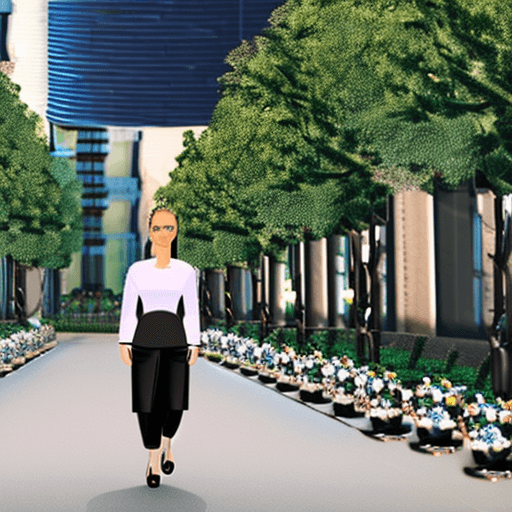 AI generated: The image features a  woman wearing a black shirt and black pants, walking down a street while carry...