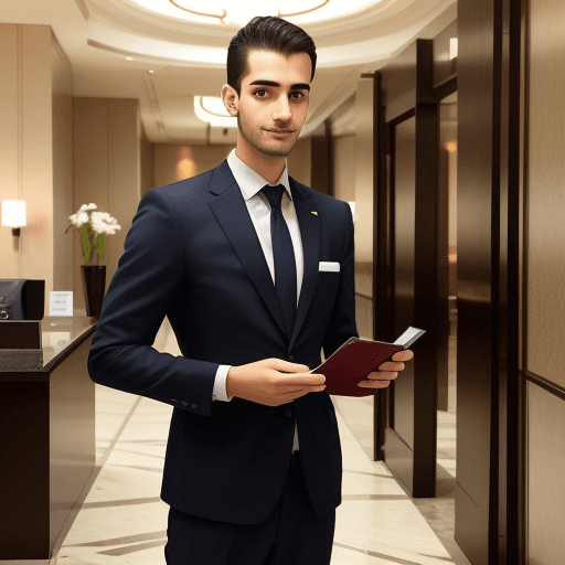 AI generated: A picture of a hotel guest holding a passport in his hand at the hotel reception