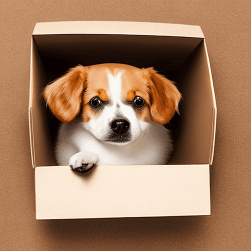 AI generated: an open cardbox box, with a cute dog inside. no background