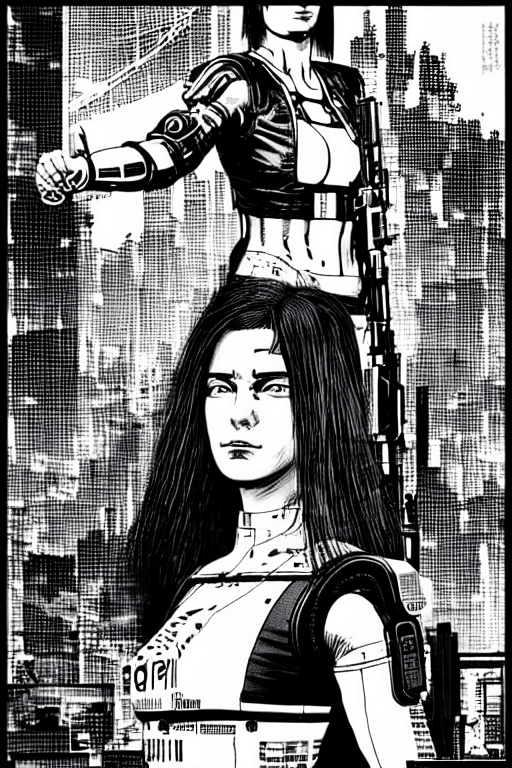 AI generated: cyberpunk female soldier| cyberpunk 2077| cyberpunk| sci-fi| intricate| precise lineart| highly deta...
