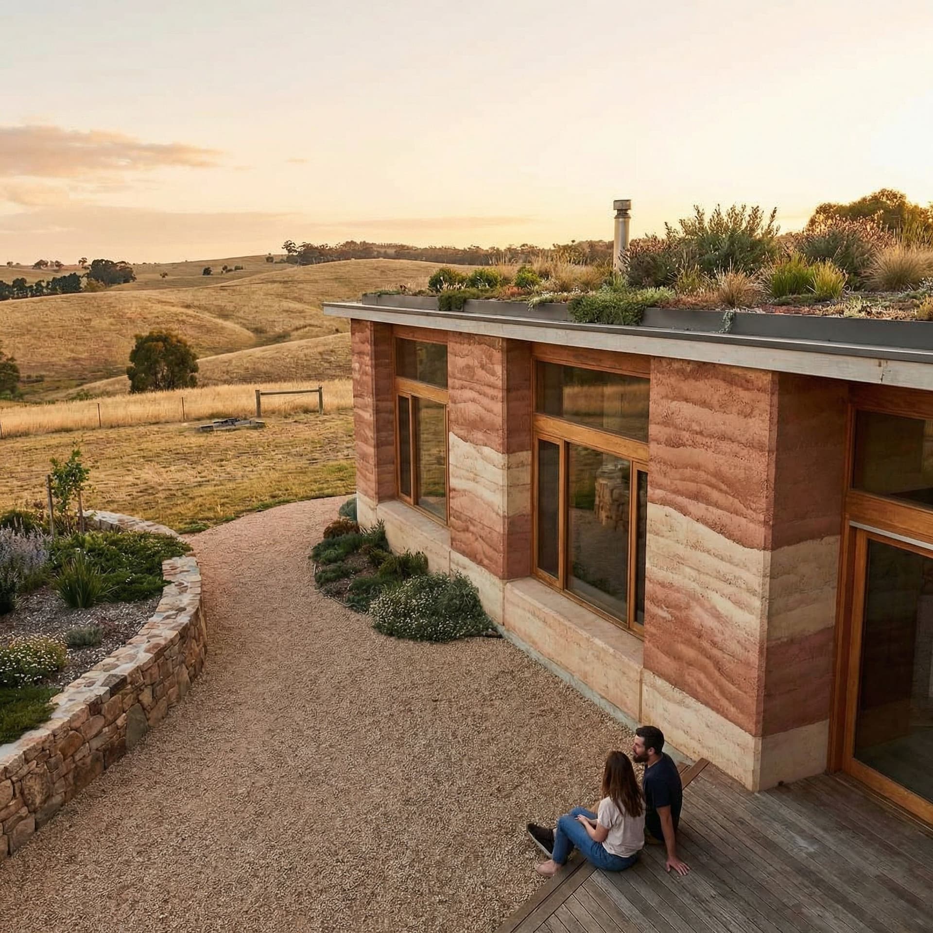 AI generated: Beautifull ramped earth house
