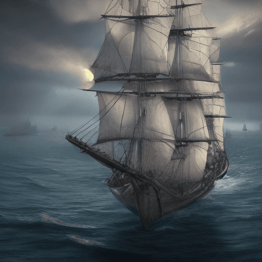AI generated: Photo of a ultra realistic sailing ship, dramatic light, pale sunrise, cinematic lighting, battered,...