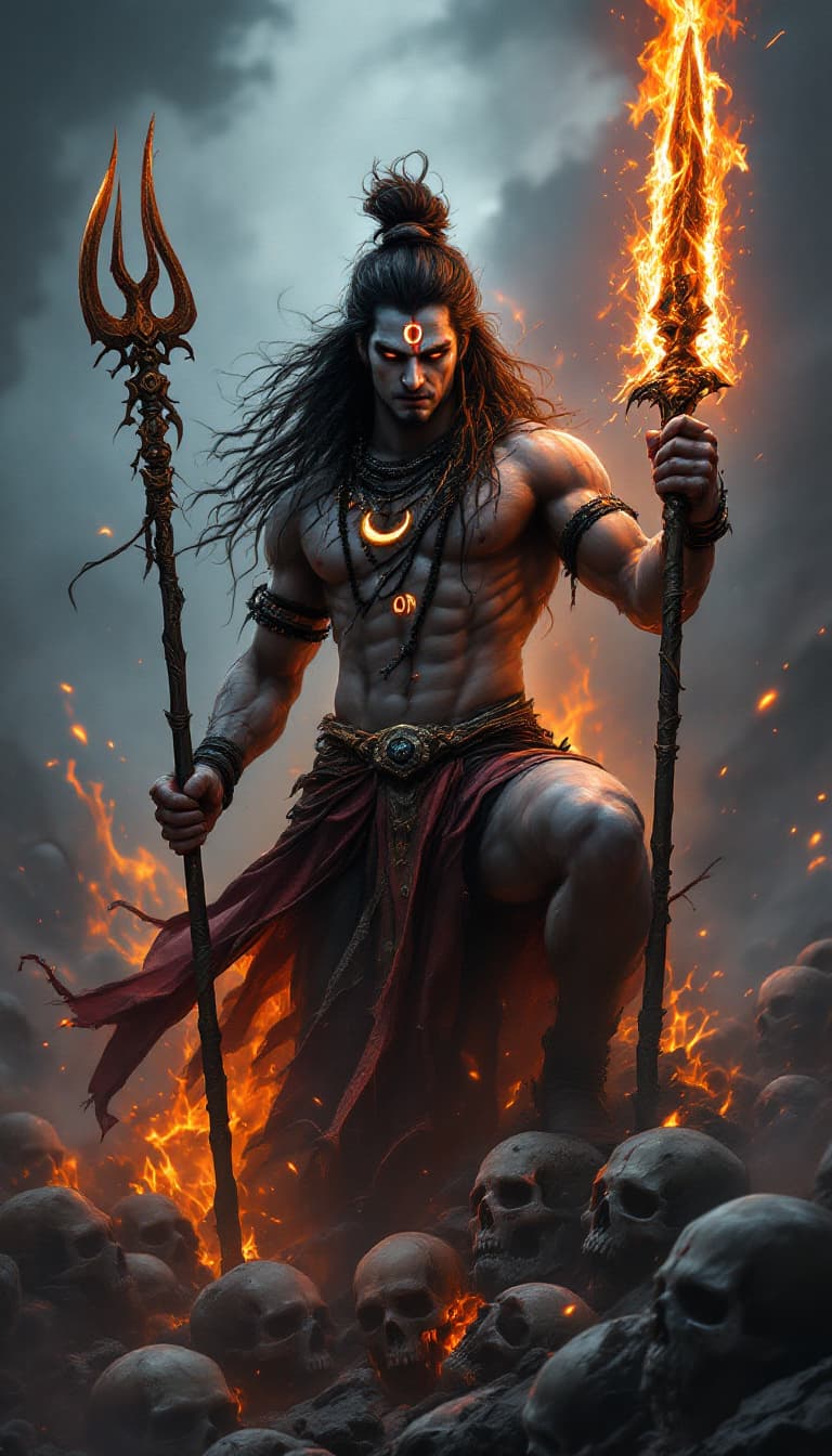 AI generated: Create a hyper realistic 128k photorealistic portrait image of a powerful Lord Shiva Muscular body L...