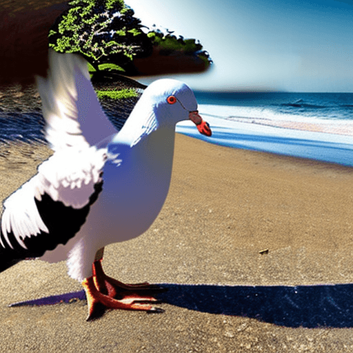 AI generated: big angelic pigeon with huge wings and has in his stomach a heart shape and inside it there's the pl...