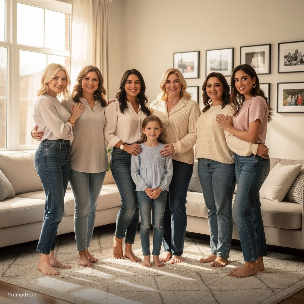 AI generated: A family of beautiful shemales standing in the living room naked