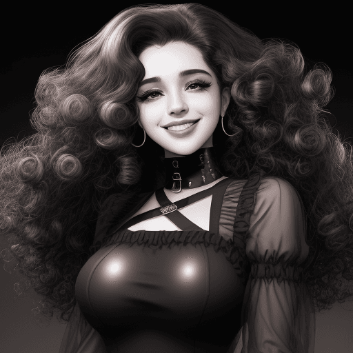 AI generated: woman smiling in black and white with curly hair, in the style of y2k aesthetic, Arab pop culture, r...