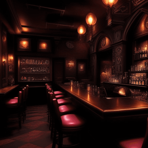 AI generated: interior design, Succubus Cafe. Picture in fantasy style. Cozy cafe room, inside there are several t...