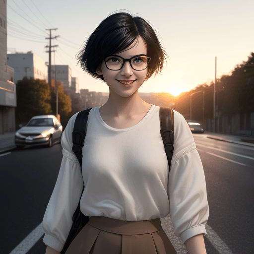 AI generated: mdjrny-v4 style full length of photo of a ultra realistic beautiful cute girl, oval face, use glasse...
