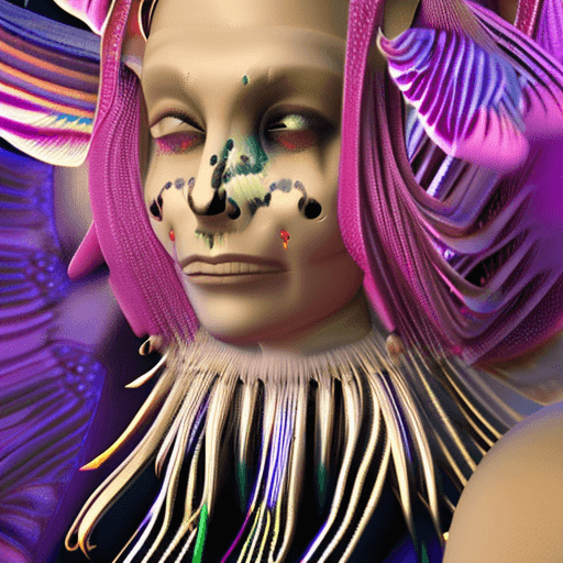 AI generated: Goddess close-up portrait ribcagel. jellyfish phoenix head, nautilus, orchid, skull, betta fish, bio...