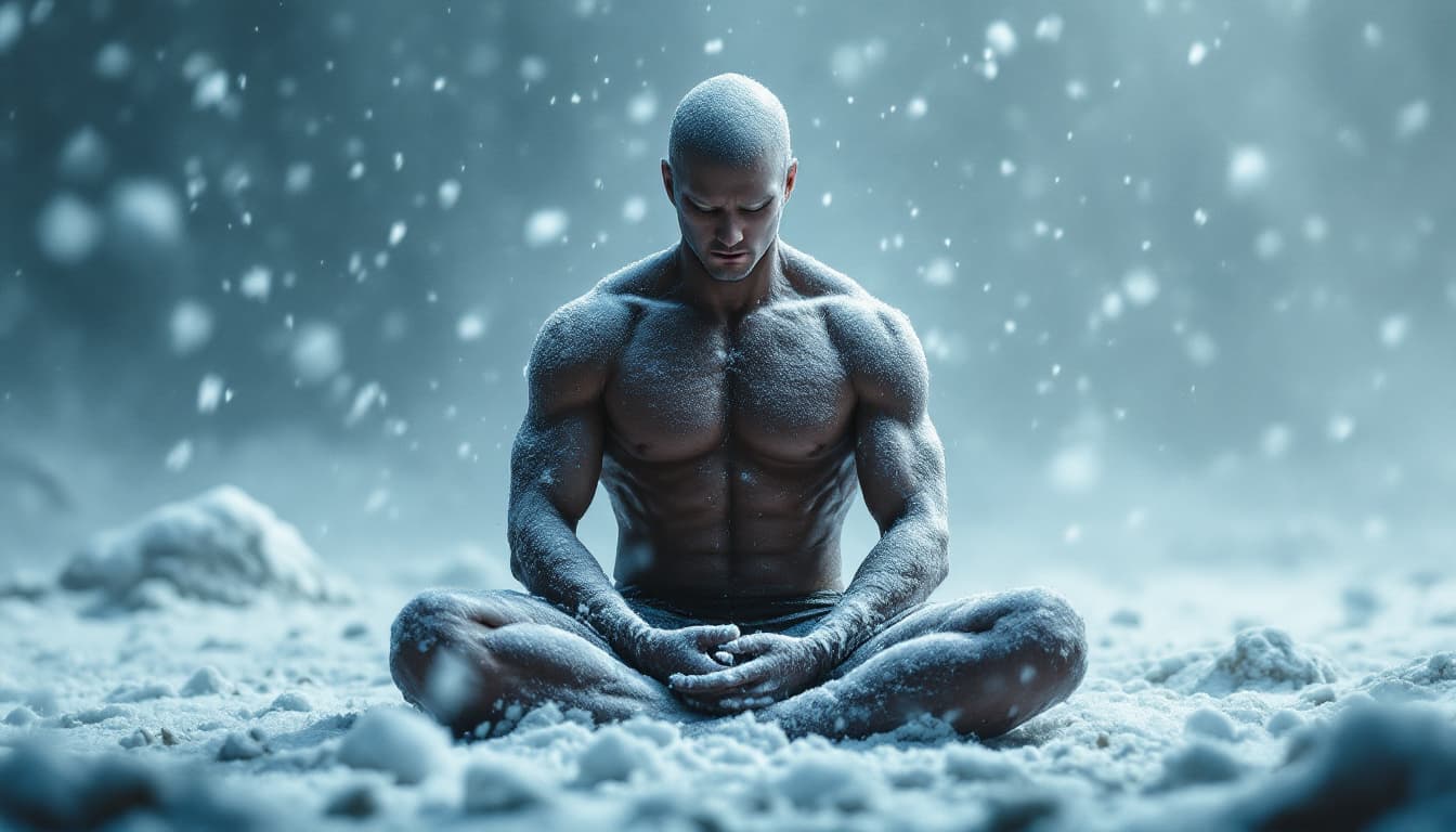 AI generated:  A hyper-realistic, cinematic image of a lone ninja sitting in deep meditation amidst a violent bliz...