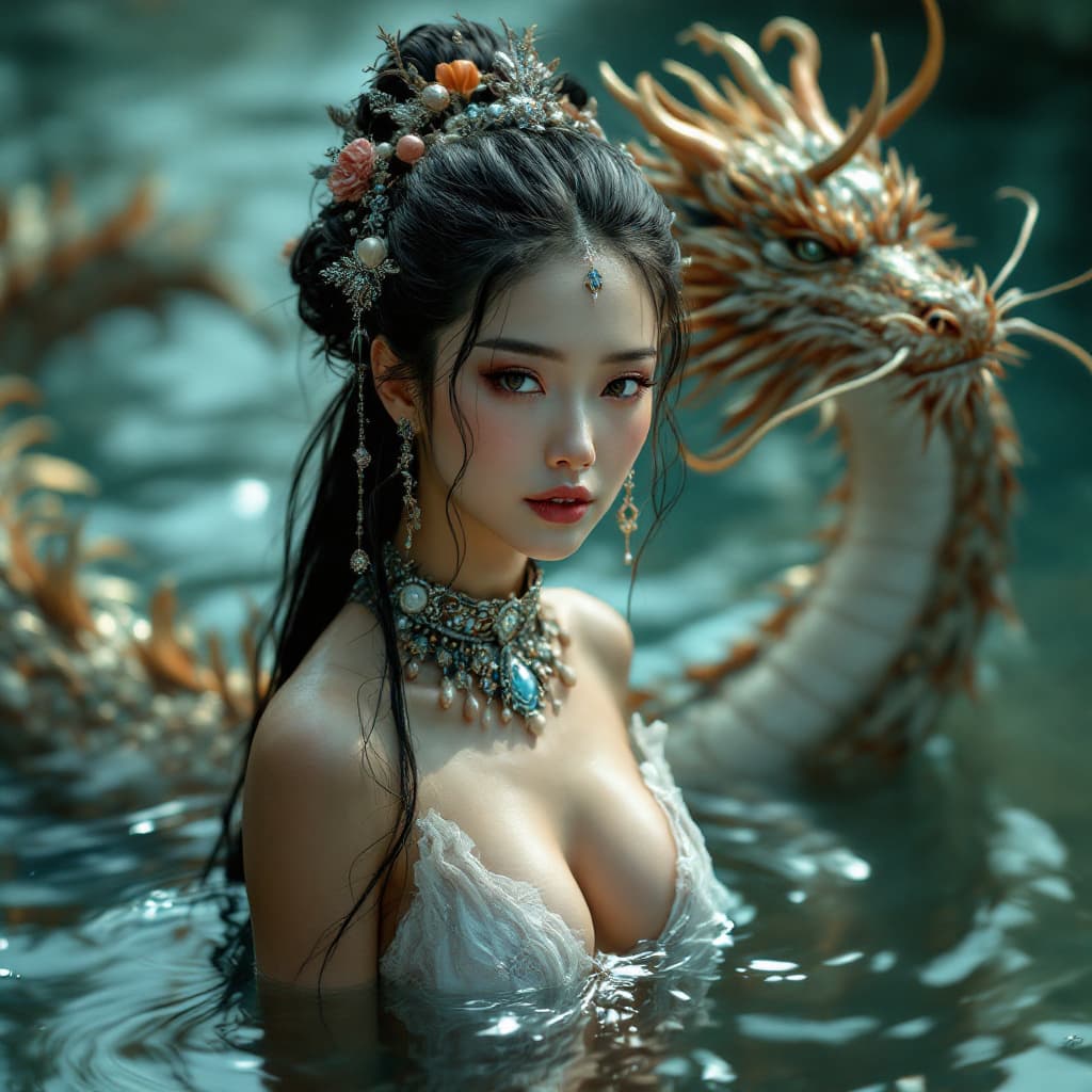 AI generated: a full wide photo shot of a woman princess with minimal wearing and intricate jewelry standing in th...