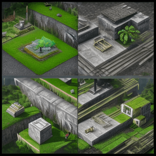 AI generated: different aspects of industrial and natural environments. Each face of the cube should showcase a bl...