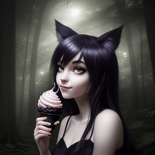 AI generated: Capture the moment when the emo girl takes a blissful pause in the enchanted forest, savoring her fa...