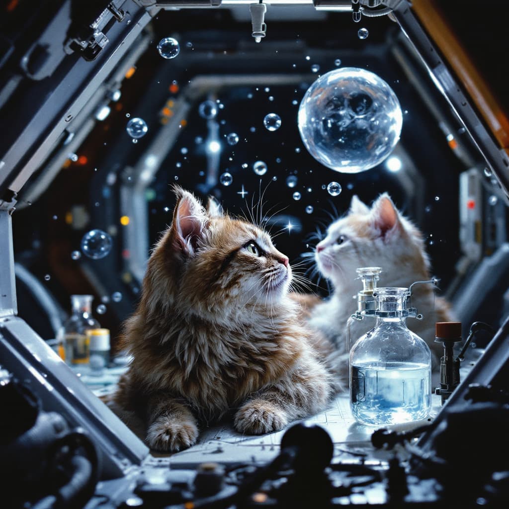 AI generated: Cats in a space station conducting experiments. Just like in "2001: A Space Odyssey".
