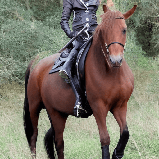 AI generated: a topmodel on a horse with riding boots