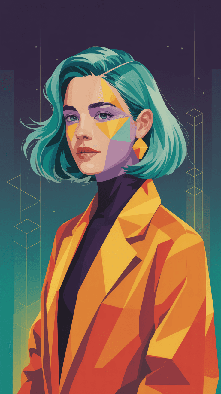 AI generated: complementary color scheme, a woman, vibrant colors, high contrast
