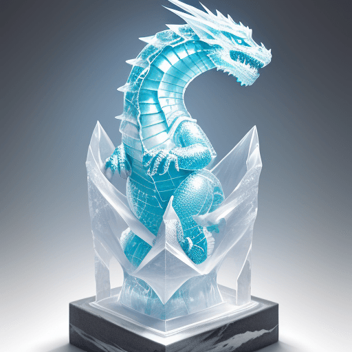 AI generated: A clear and adorable ice sculpture photo of a dragon, ice, detailed,