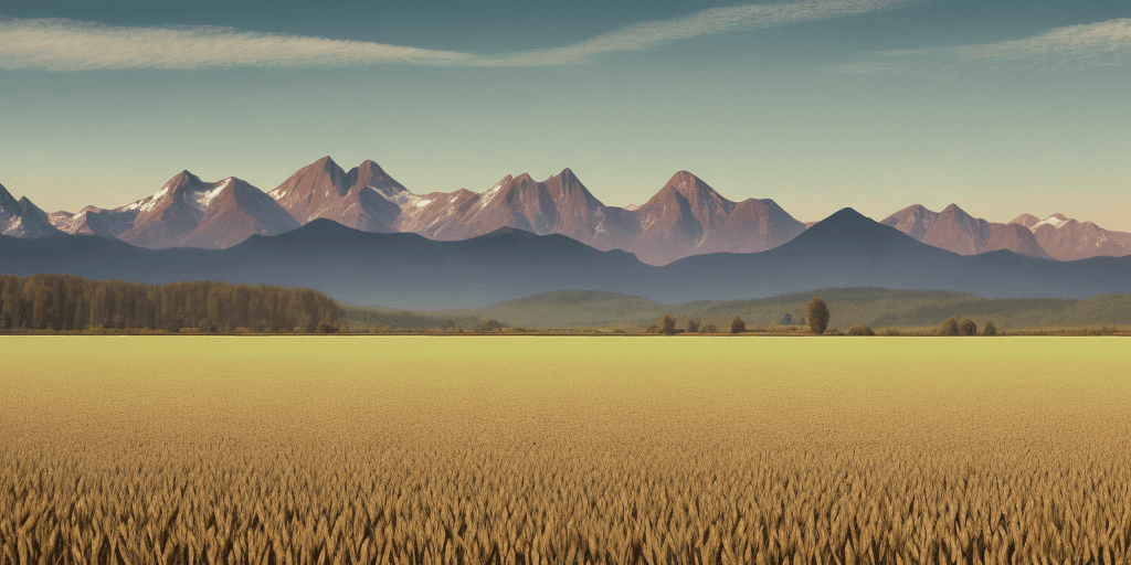 AI generated:  a sown empty field with mountains in the background flat style