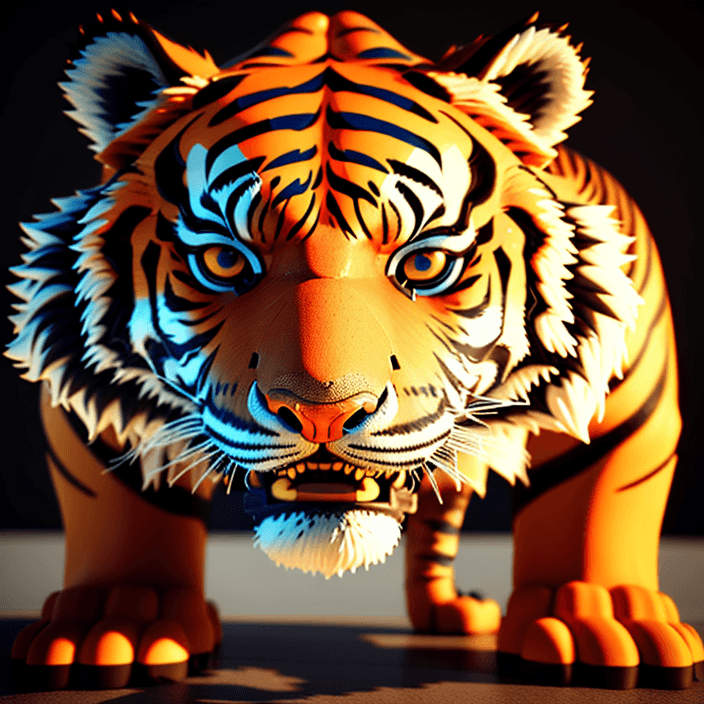 AI generated: detailed tiger, made of clay, claymation. high-quality artwork, cinematic, 3D, 8k render, colourful