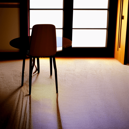 AI generated: photograph, an empty wooden door frame, one round table:: 4 chairs, 4k, detailed, ambient lighting
