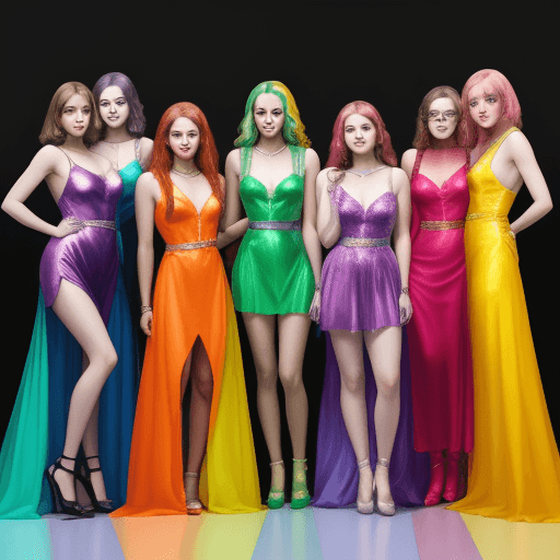 AI generated: Seven women dressed in rainbow colors