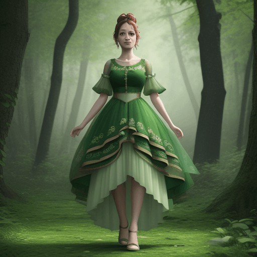 AI generated: Mavka forest song movie, green leaves outfit , full outfit, inspired, full body, HQ, 8K 