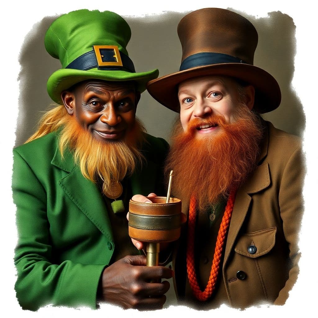 AI generated: african Joe Rogan with mysterious leprechaun, deals