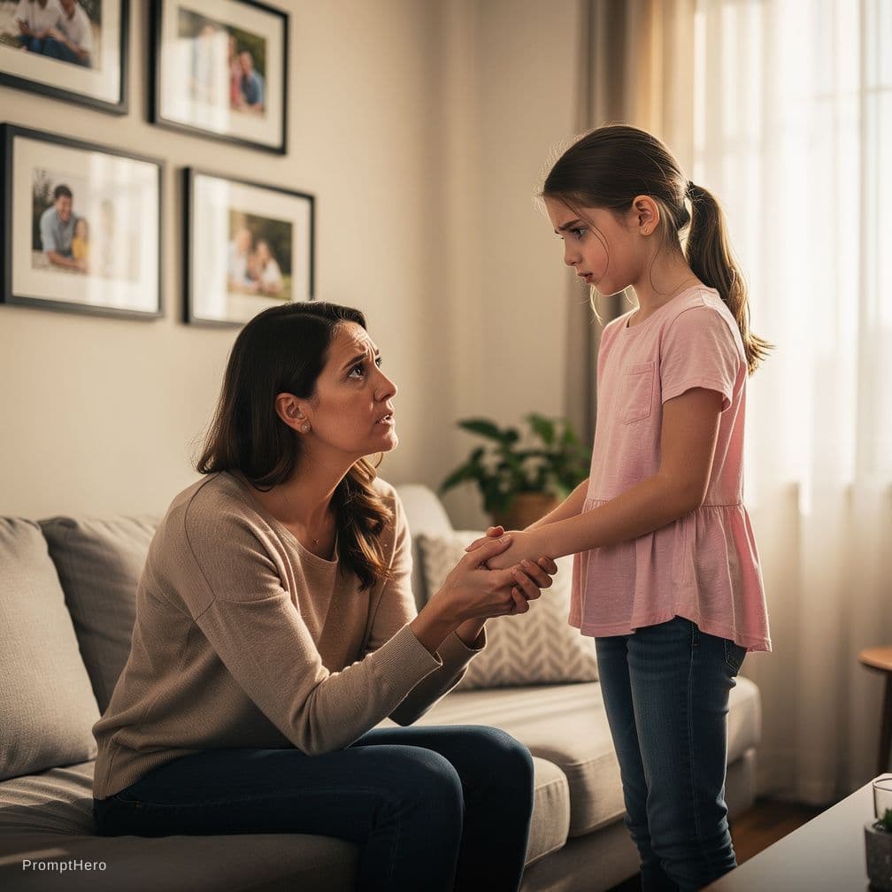 AI generated: a teenage girl is getting a spanking on the bare by her mom over her knee. photo realistic