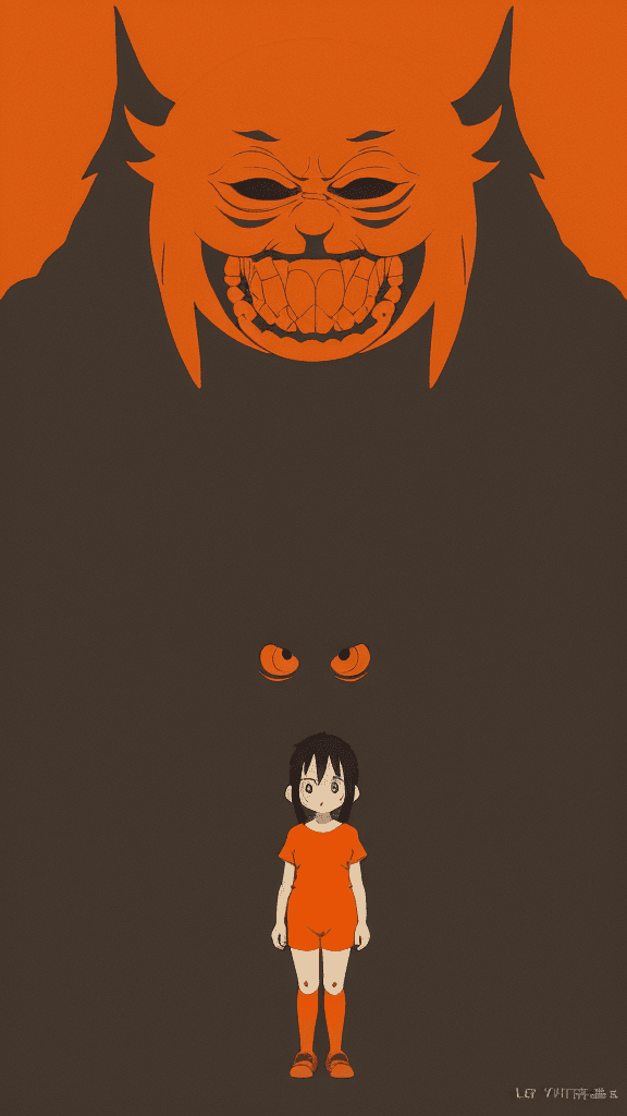 AI generated: evil Studio Ghibli 16k4d rfktrstyle"orange In a paranoid  pose in a unsettling background" --chaos 4...
