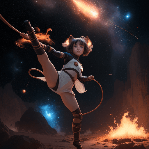 AI generated: cinematic portrait of a young cute female with a monkey's tail, small kitty ears and carre haircut, ...