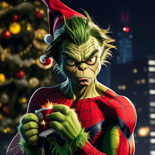 AI generated: THE GRINCH IN A SPIDER-MAN COSTUME 