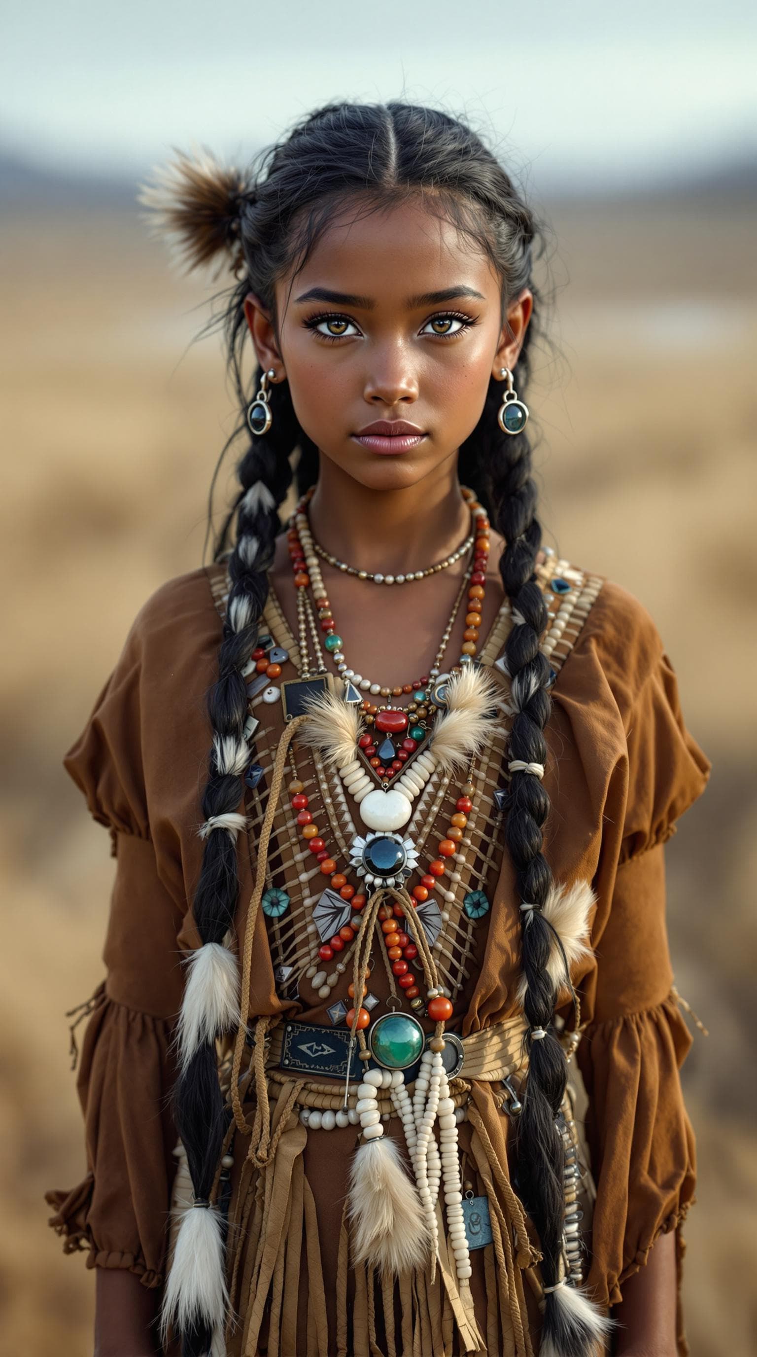 AI generated: a professional photo of a exceptionally of the most beautiful Native American girl in the world, (ag...