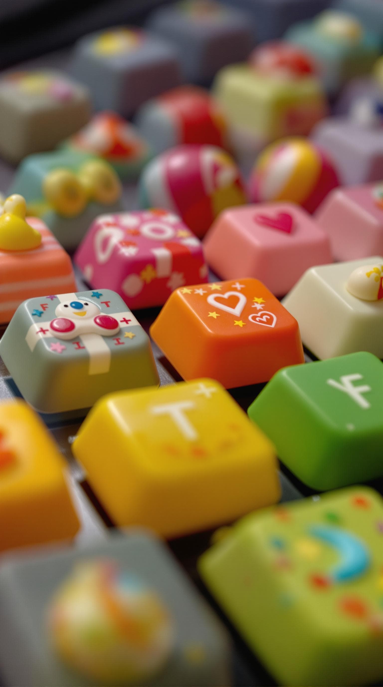 AI generated: The keys of the keyboard are made of three-dimensional candies of different shapes and colors.
