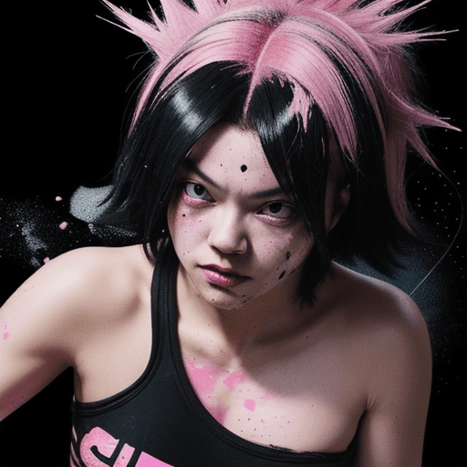 AI generated: black background, a splatter pink painted icon in, in the style of toonami, bold black outlines, cre...