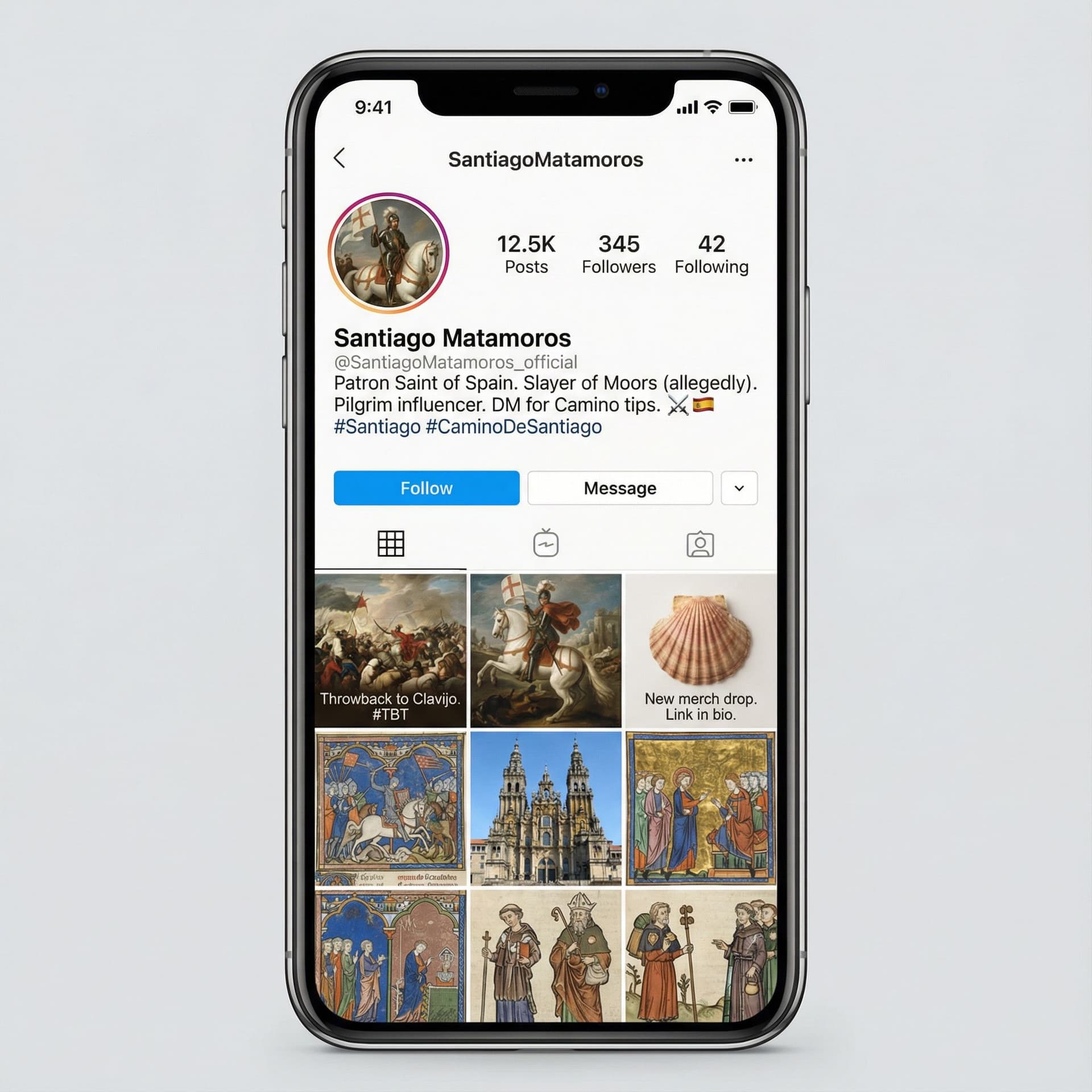 AI generated: make me the instagram account of Santiago Matamoros