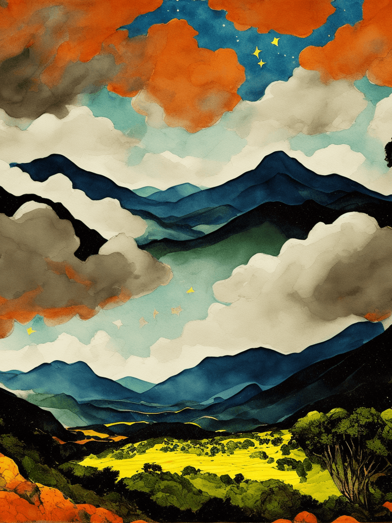 AI generated: an endless mountain range on the background, covered full with lush green forests and life, blue sky...