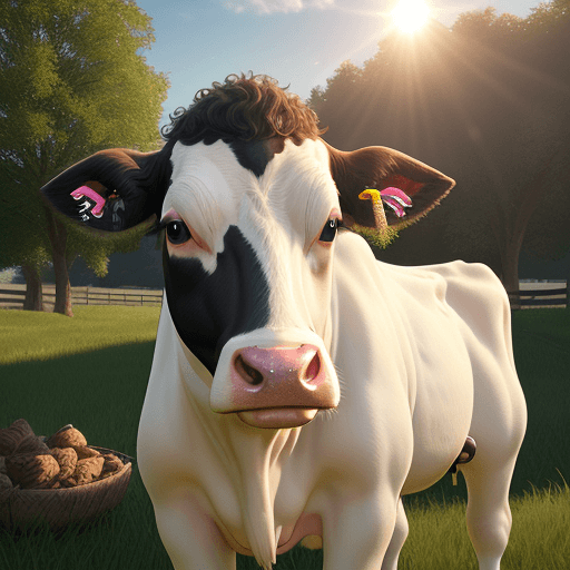 AI generated: Photo of a ultra realistic holstein cow without hair in the head, higthly light, beautiful sun, in a...