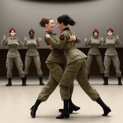AI generated: female soldiers dance