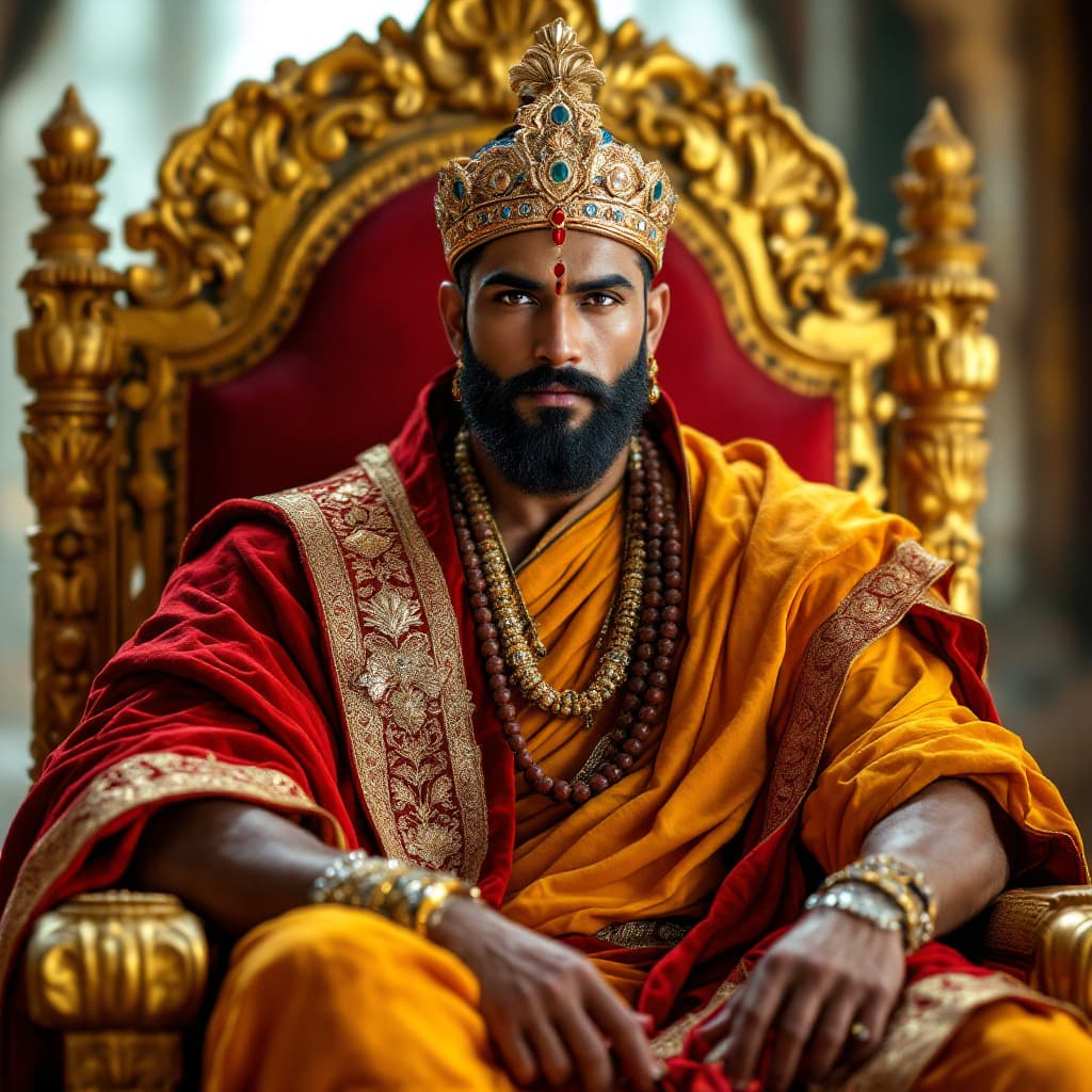 AI generated: Create an ultra-HD image of King Veerendra, a tall and muscular Indian king embodying strength and g...