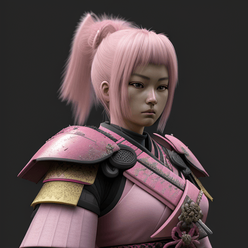 AI generated: 3d render, a women wearing pink samurai armours, close-up shot --ar 9:16 --ar style raw