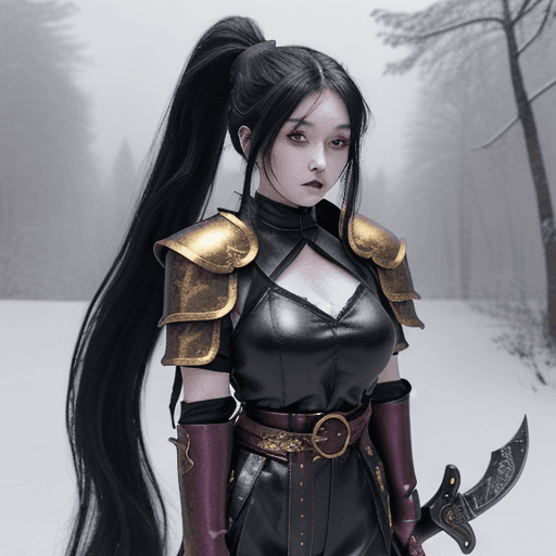AI generated: Dark fantasy, adult woman 25 years old, anime kitsune style with long golden hair to the waist and a...