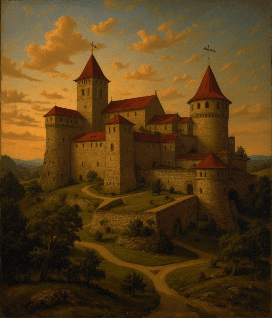 AI generated: Realistic painting in the style of Michelangelo. Painting of the Old Fortress in Kamianets-Podilskyi...