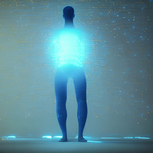 AI generated: a man with a blue body and yellow dots on his chest, computer graphics by Mike Winkelmann, featured ...