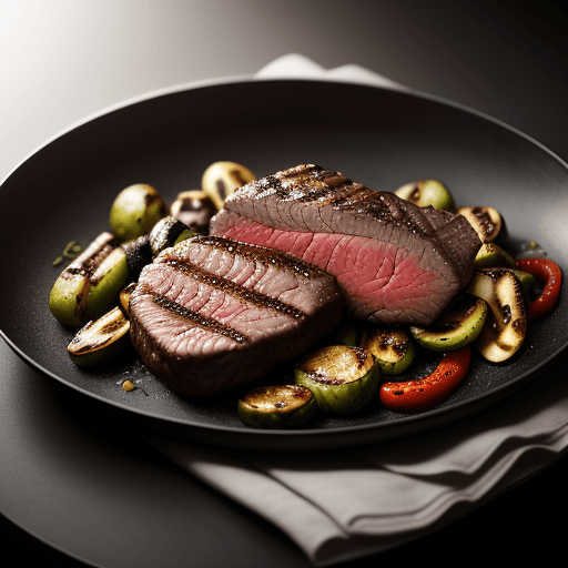 AI generated: Food photography, grilled beef,grilled vegetables,in a luxurious Michelin kitchen style, studio ligh...